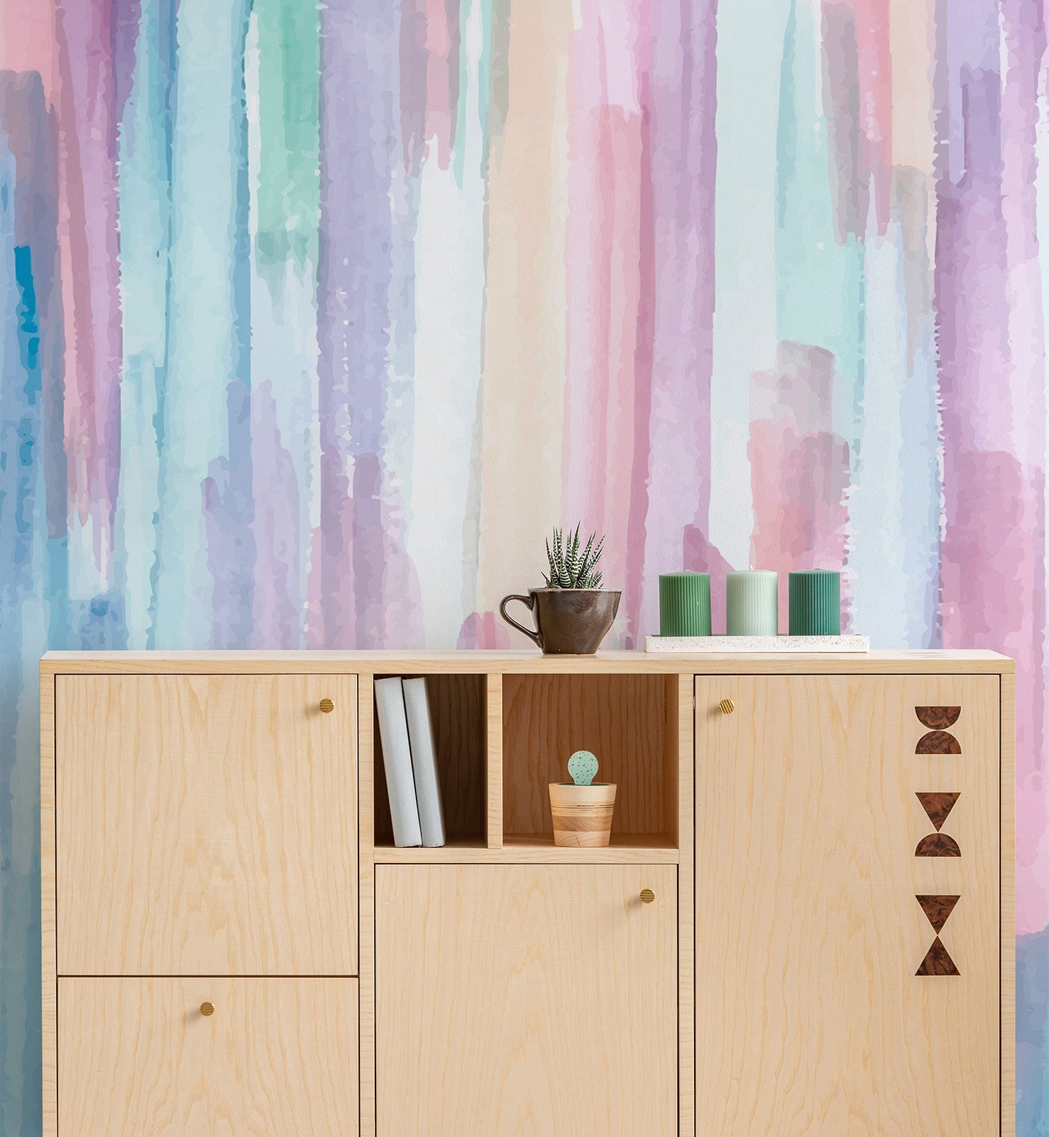 Blue and pink brush stroke mural wallpaper for bedroom walls