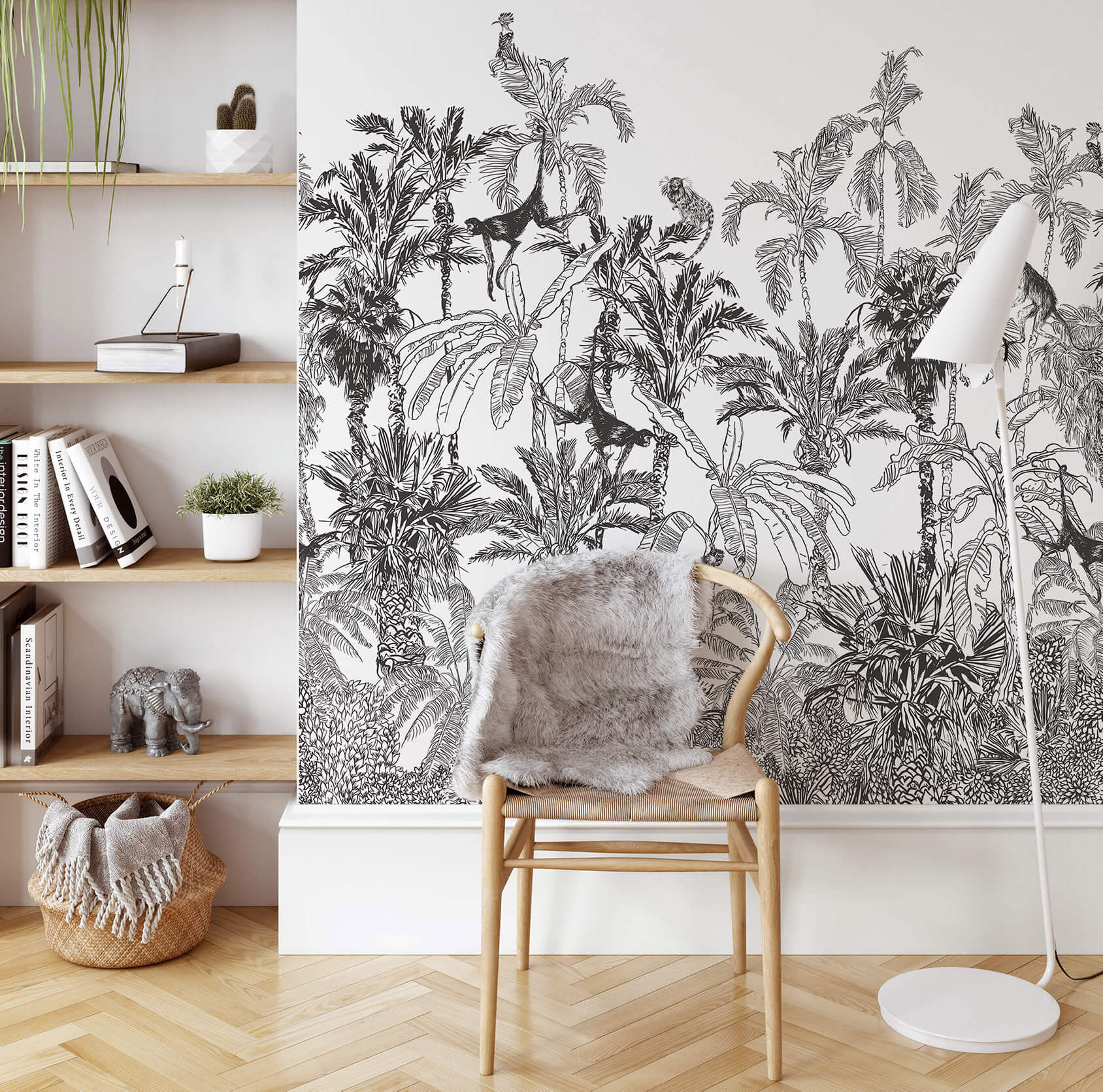 Dark tropical leaf pattern mural wallpaper for bathroom and bedroom walls