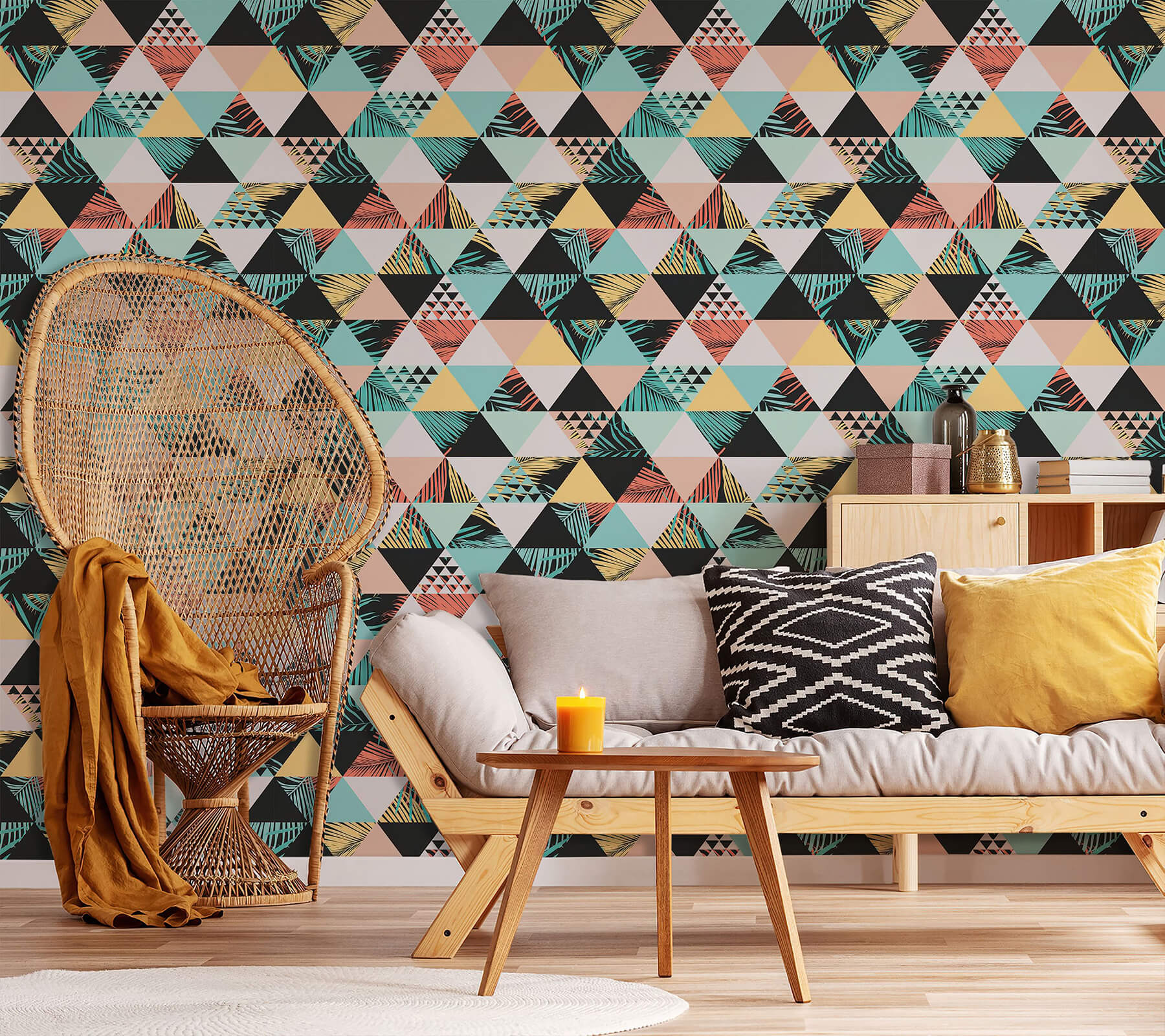 Exotic beach pattern wallpaper for living room