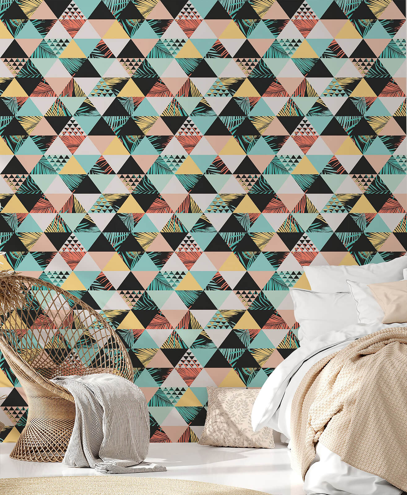 Geometric illustration wallpaper for entryway and bathroom decor