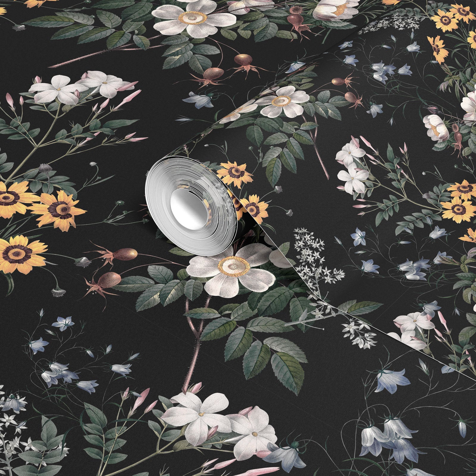 Night Luxury White Flower Pattern Wallpaper