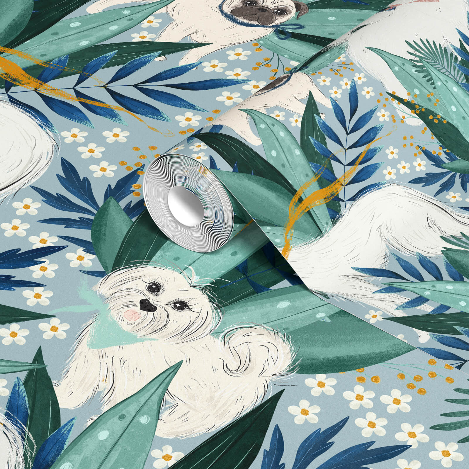 Tropical Leaves Dog Wallpaper