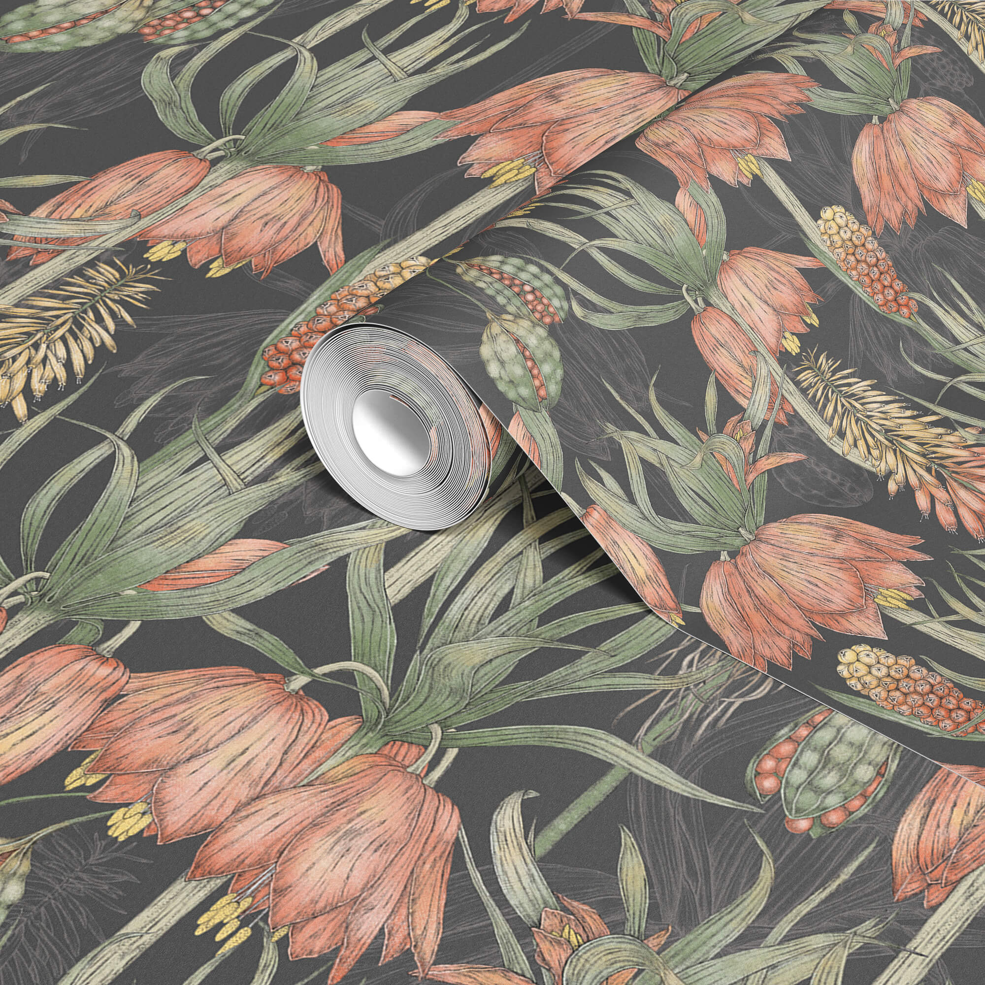 Retro Exotic Flowers Wallpaper