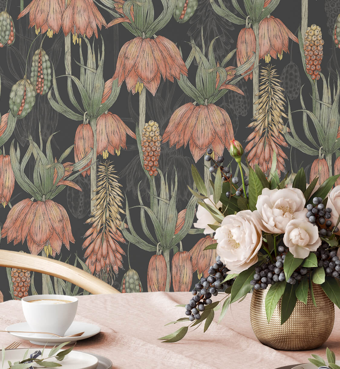 Retro Exotic Flowers Wallpaper