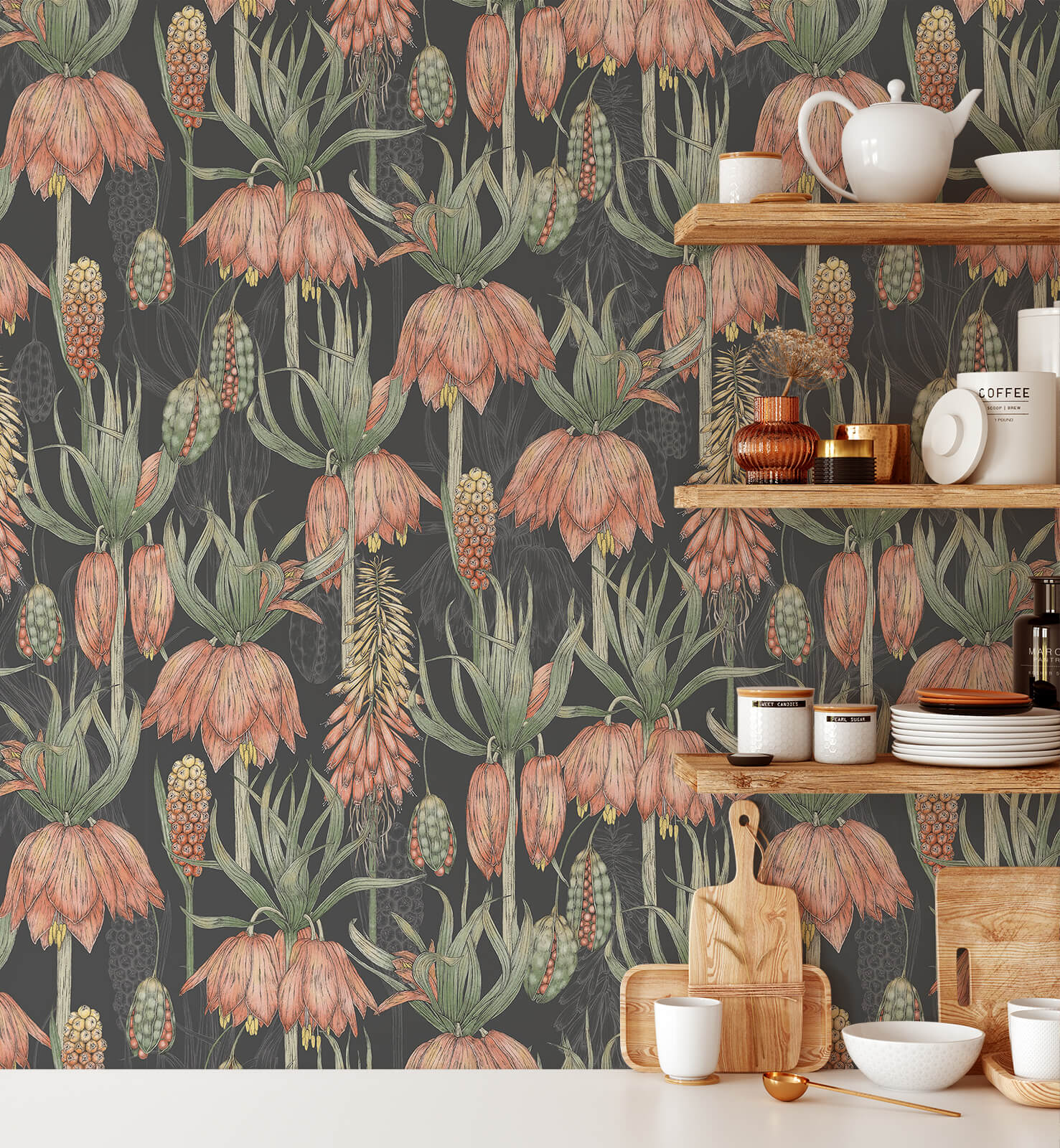 Retro Exotic Flowers Wallpaper