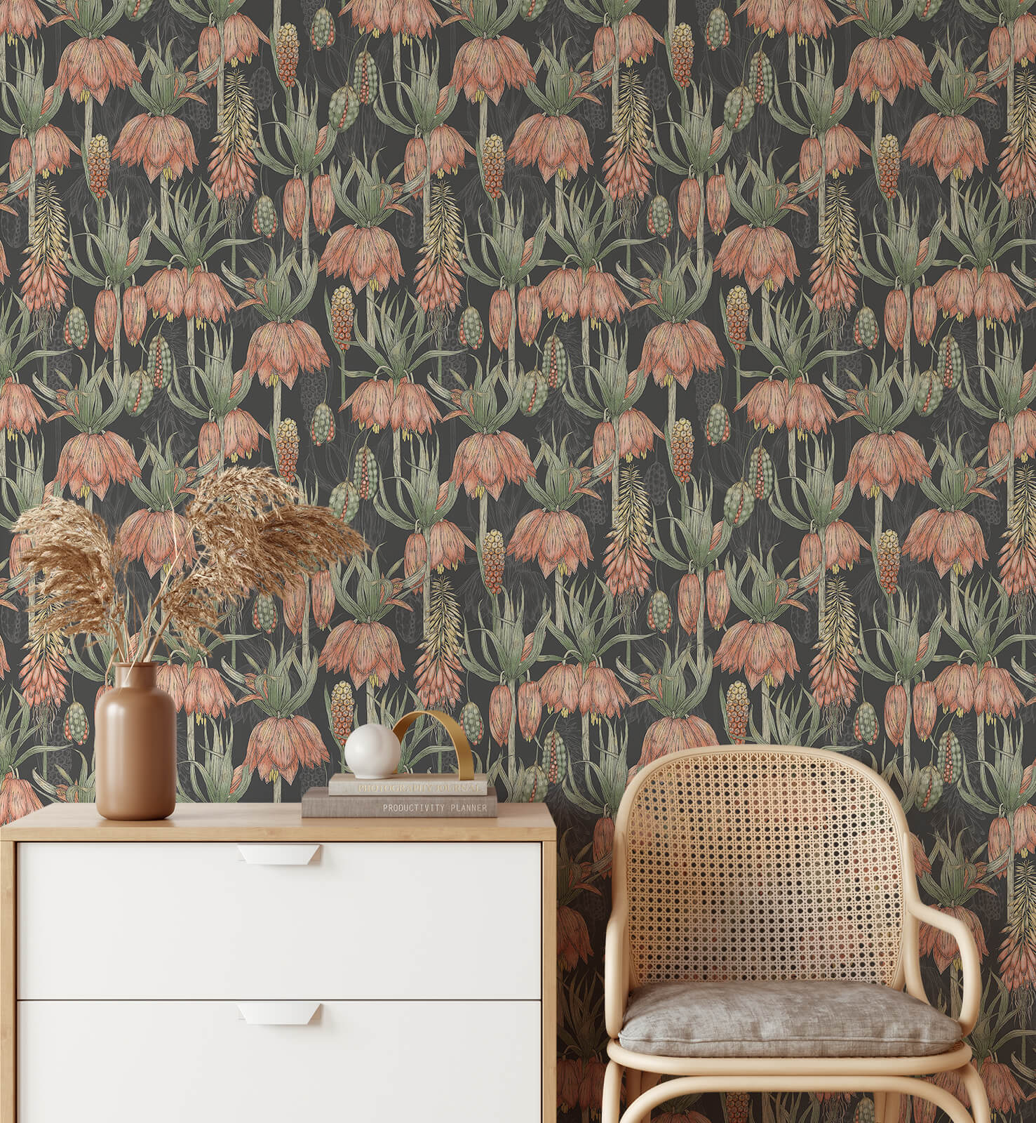 Retro Exotic Flowers Wallpaper
