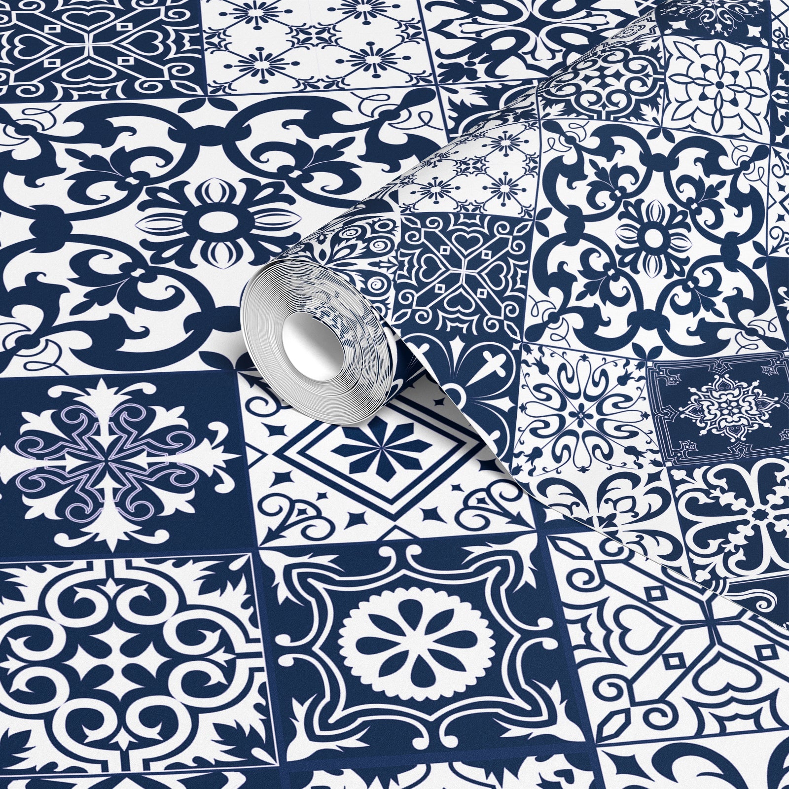 Indigo-colored wallpaper roll design