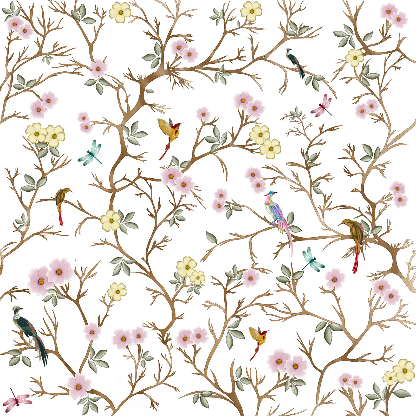 Botanical Flower With Bird Wallpaper