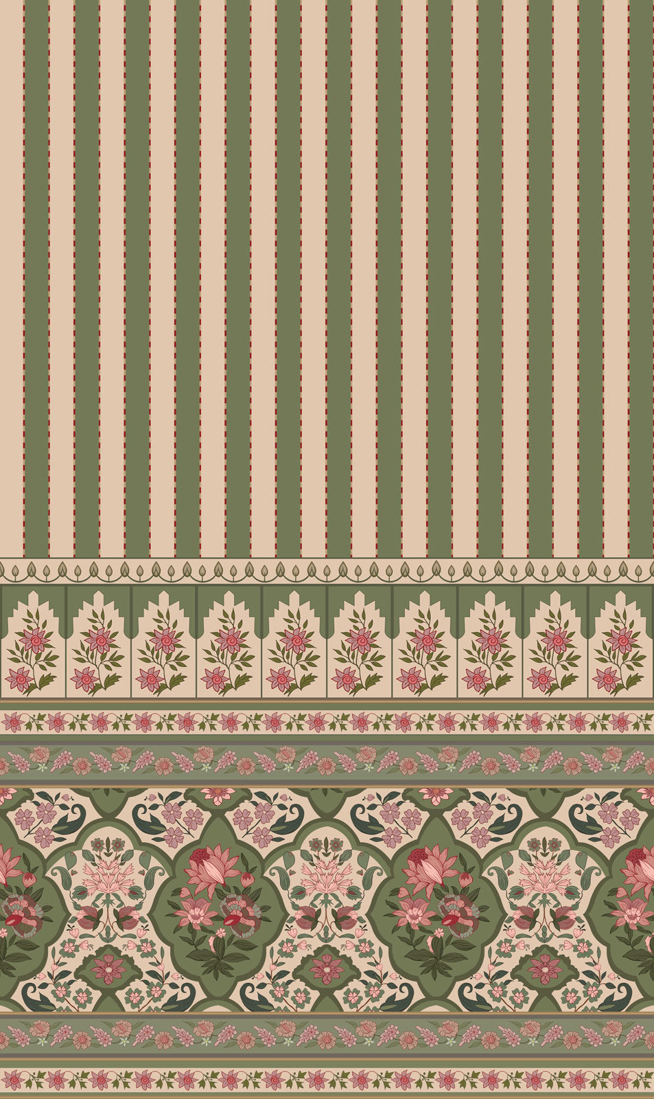 Vintage Floral Stripe Wallpaper