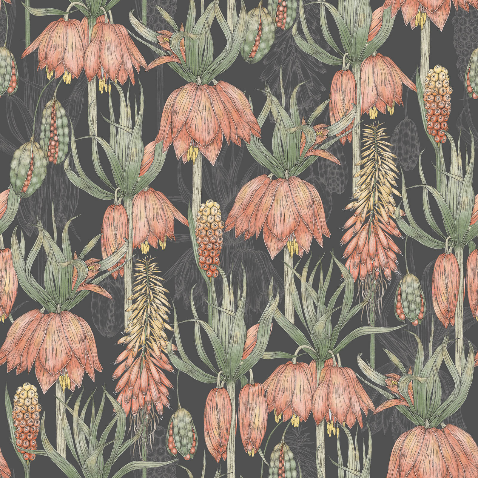 Retro Exotic Flowers Wallpaper