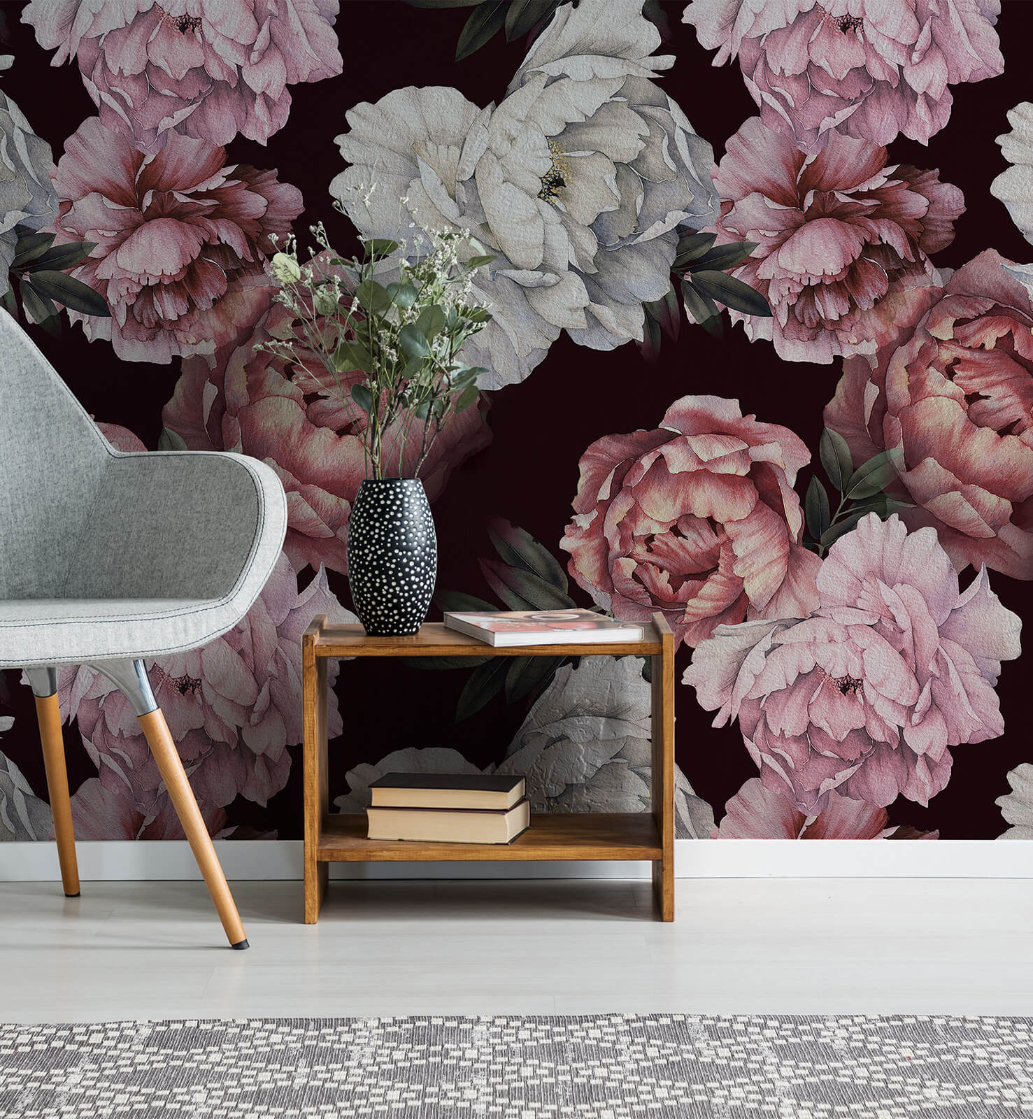 Peal & stick dark vintage wallpaper