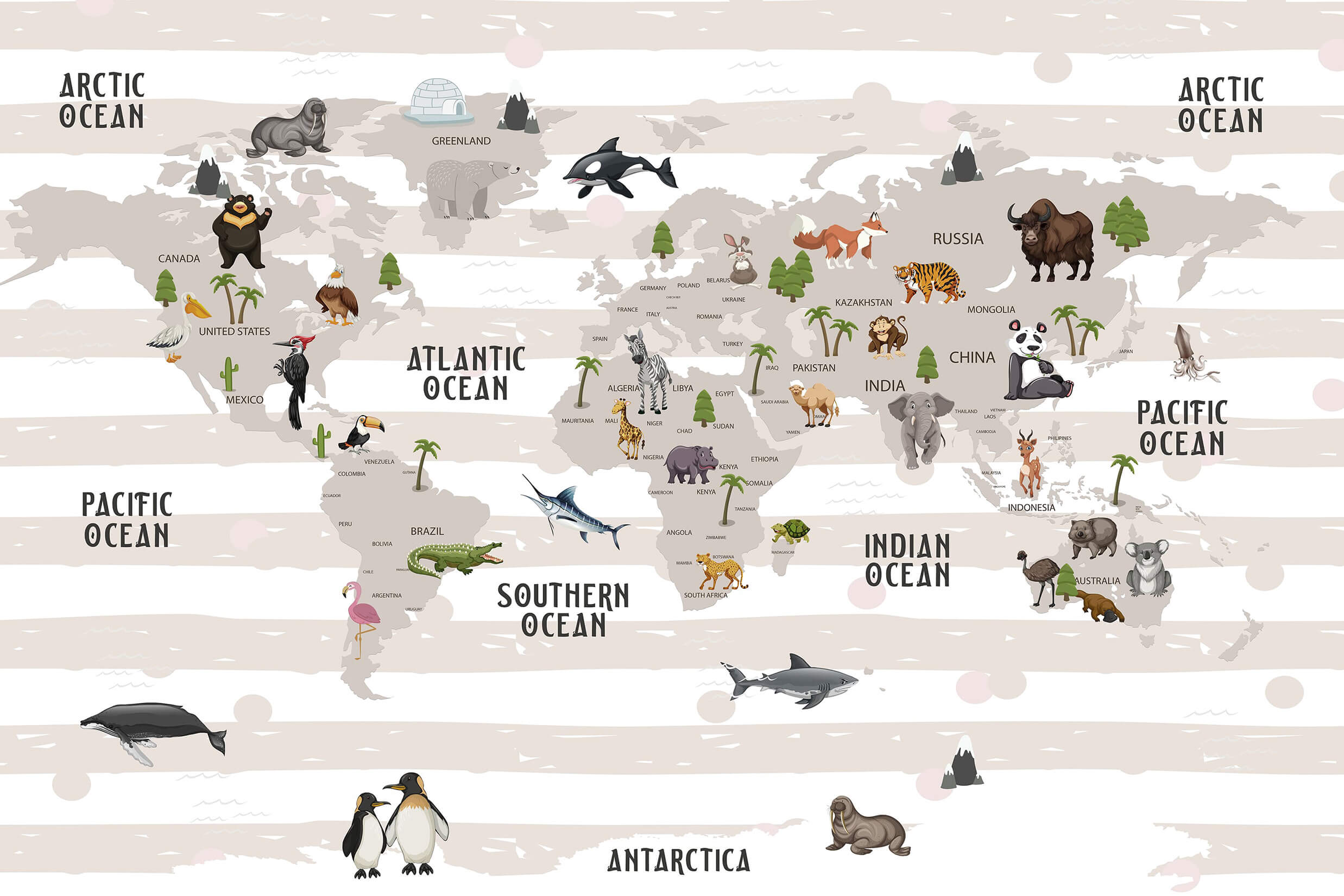 Removable geography and globe mural wallpaper for kids room decor