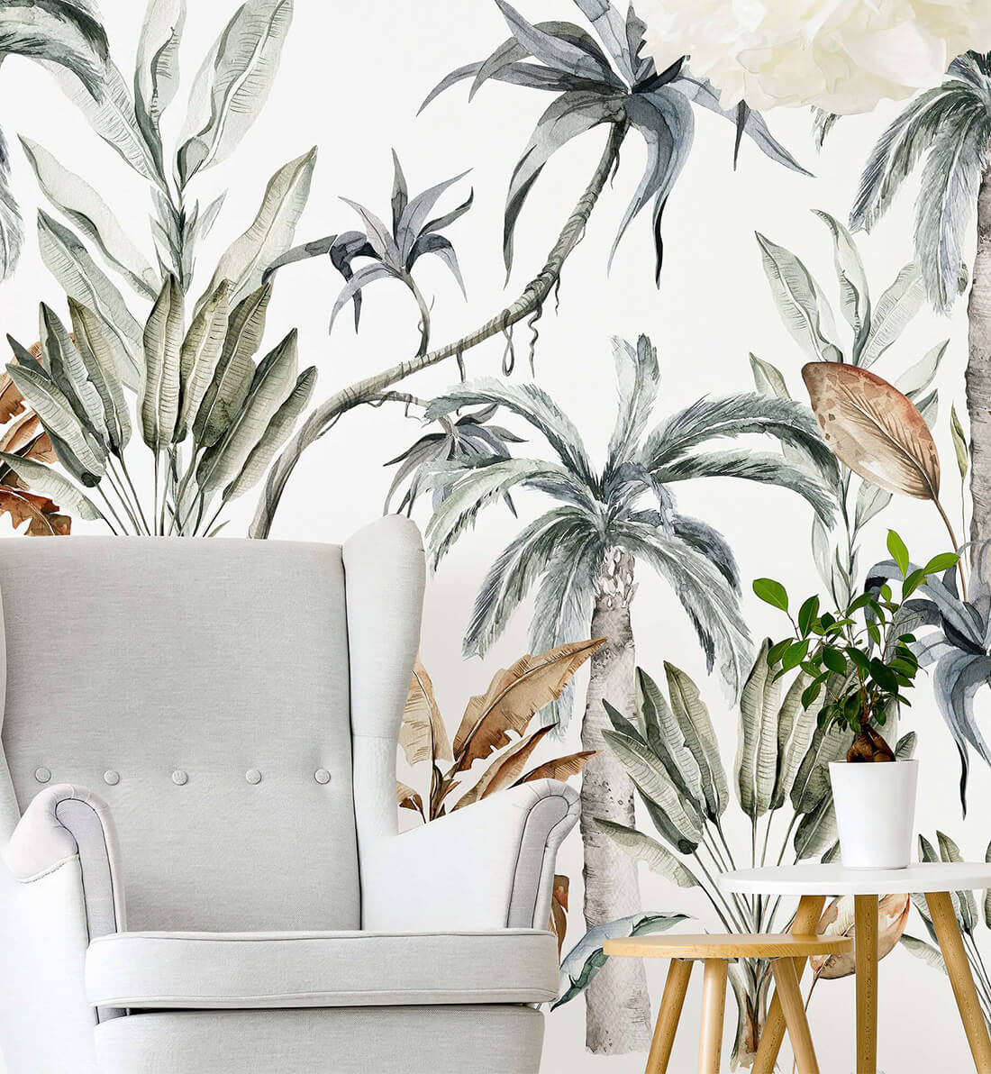 Removable green tree with leaf pattern wallpaper for bathroom and bedroom