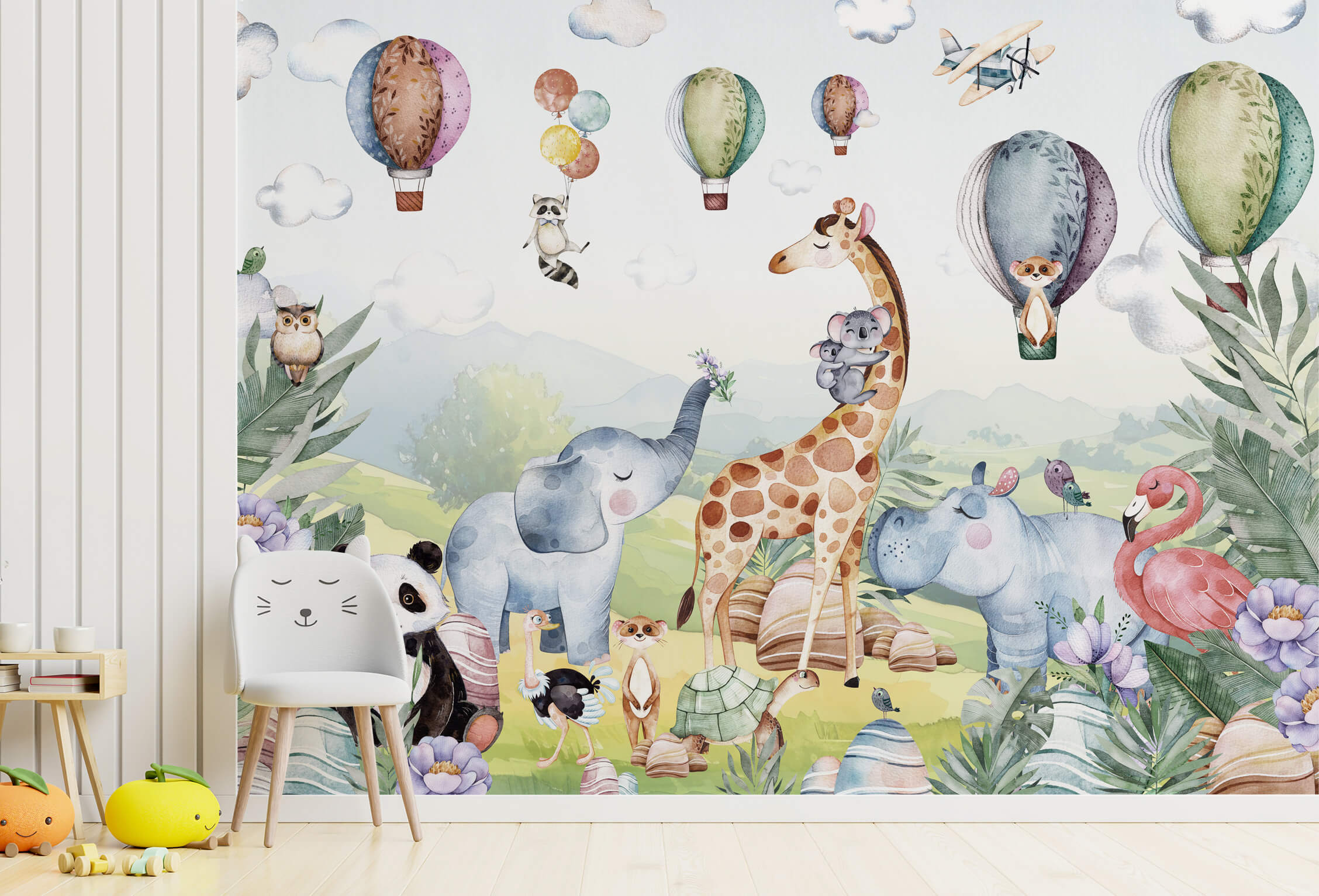 Removable safari-themed wallpaper for kids room walls