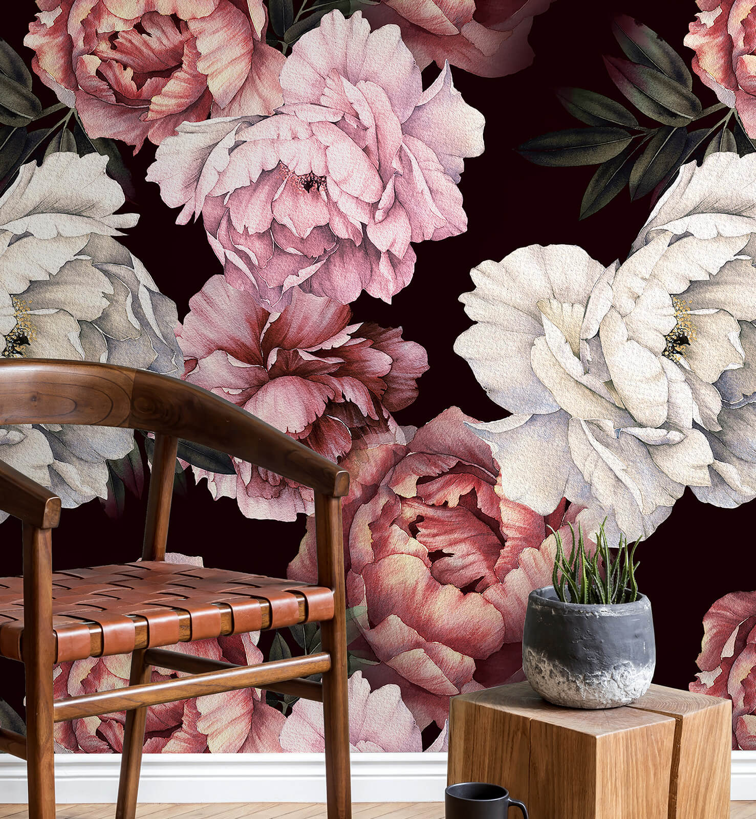 Removal pink vintage wallpaper for living room