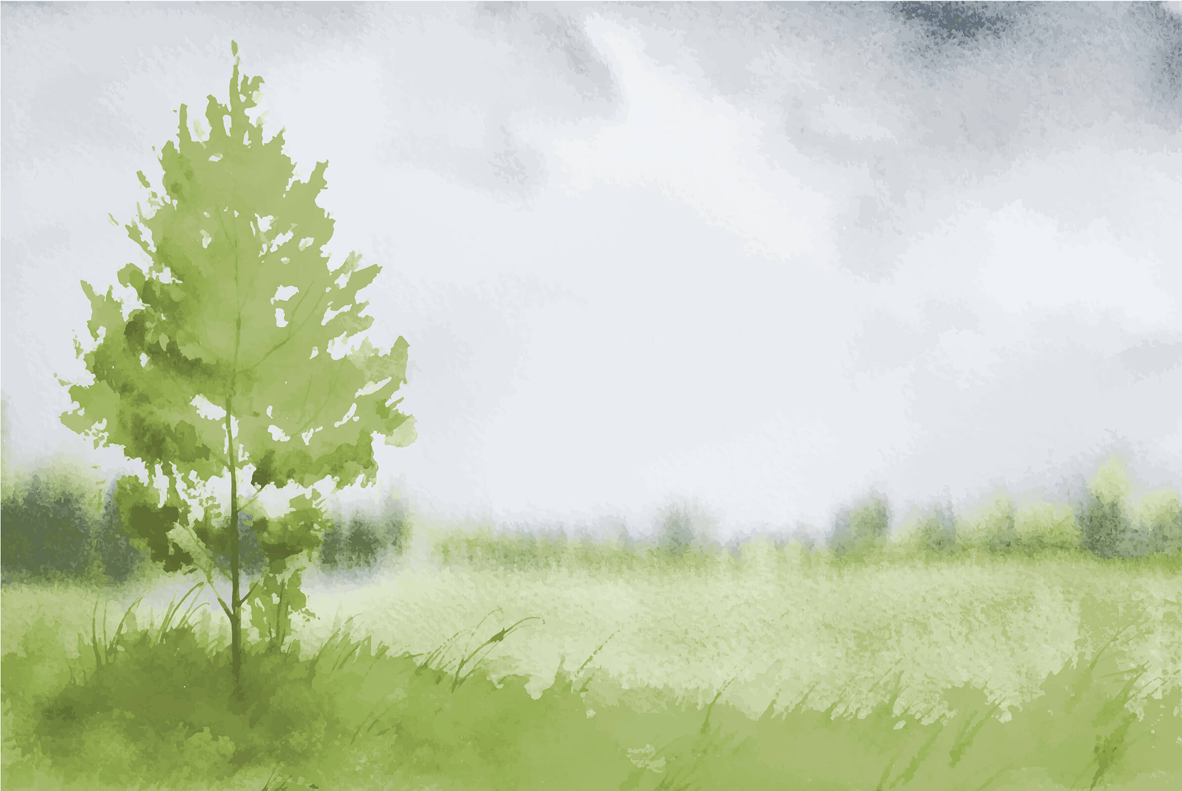Large Tree Watercolor Landscape