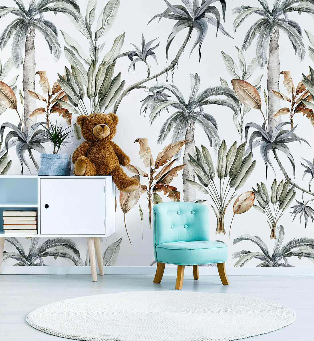 Traditional tree and leaf wallpaper for entryway and kitchen walls