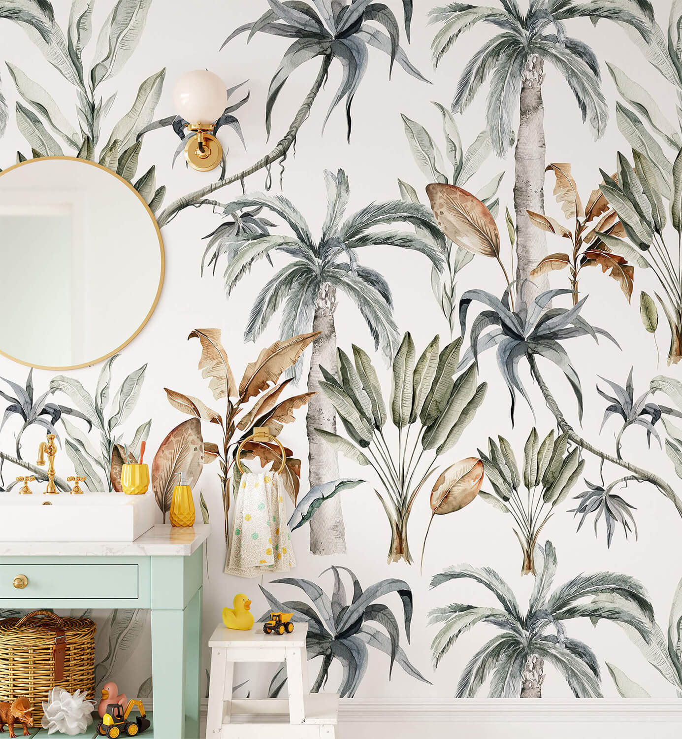 Vinyl jungle leaf wallpaper for kids room and living room accent walls