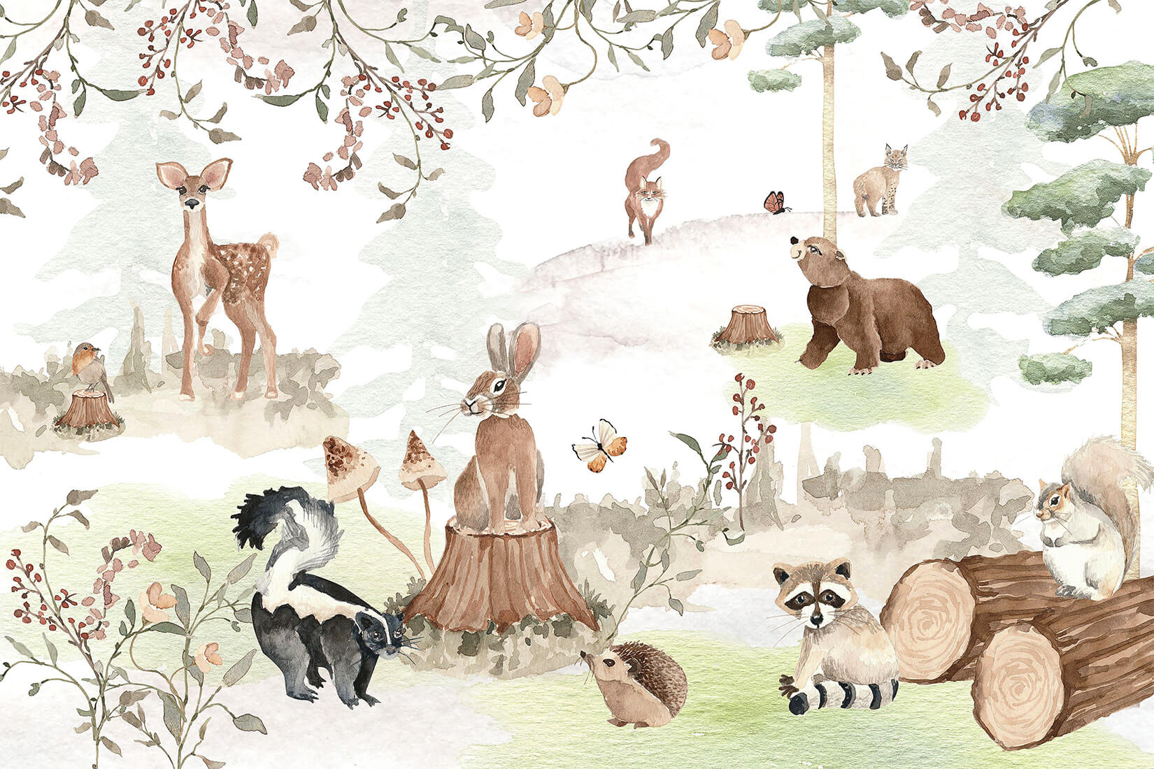 Watercolor woodland forest wallpaper for wall