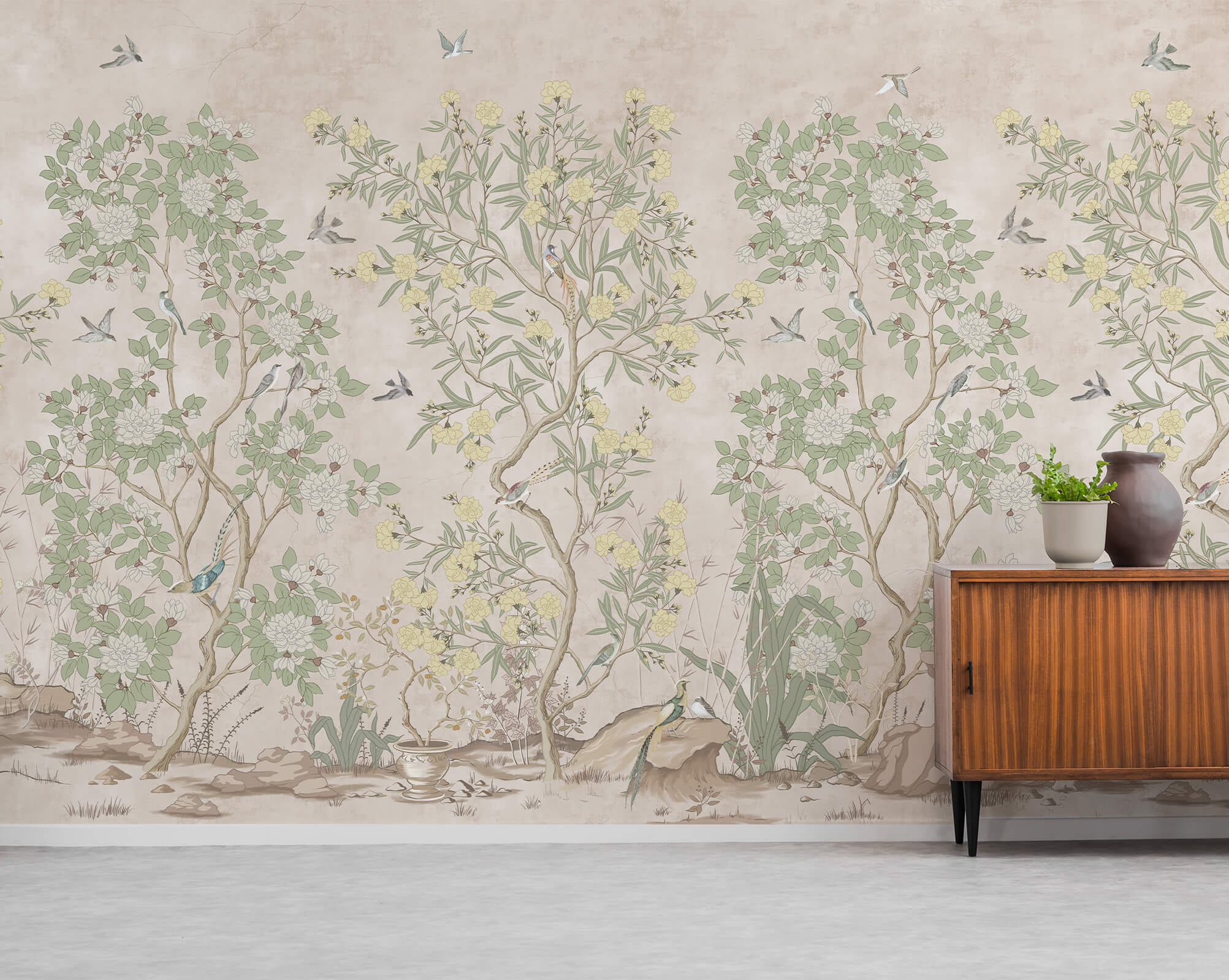 Vintage Chinoiserie Fling Bird Wallpaper