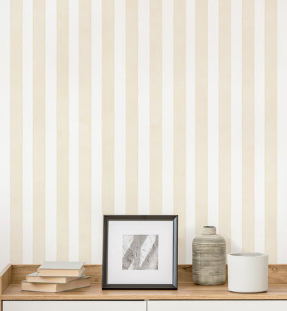 Tan Watercolor Stripe Wallpaper