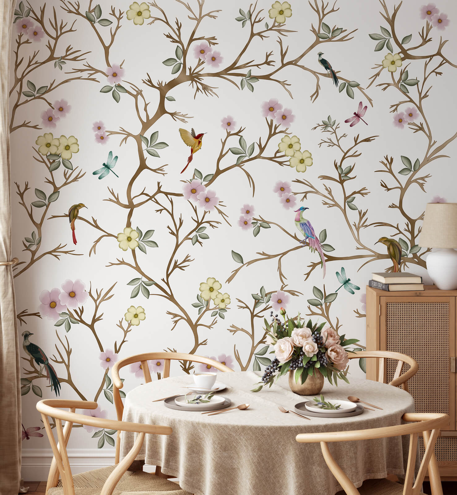 Botanical Flower With Bird Wallpaper