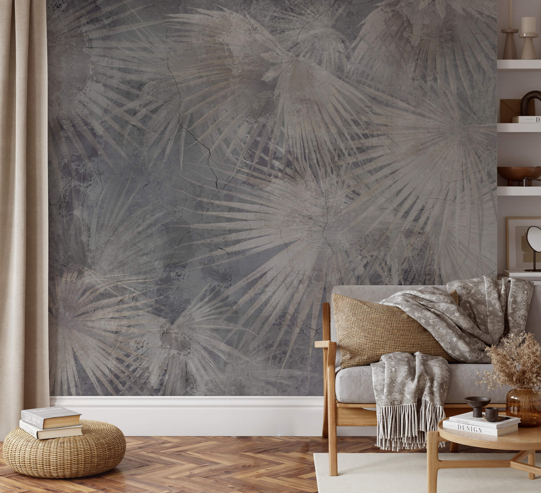 Dark Palm Leaves Mural Wallpaper