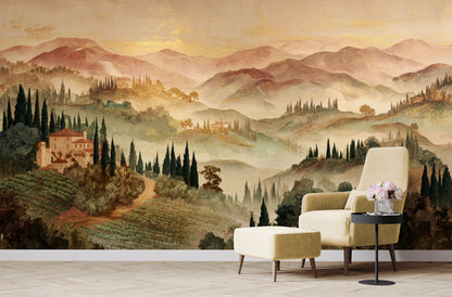 Hand Panted Italian Hills Mural Wallpaper