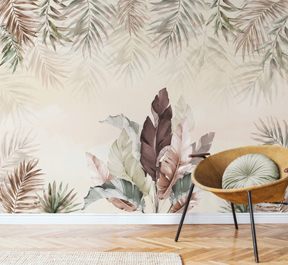 Watercolor Banana Large Exotic Leaf Wallpaper