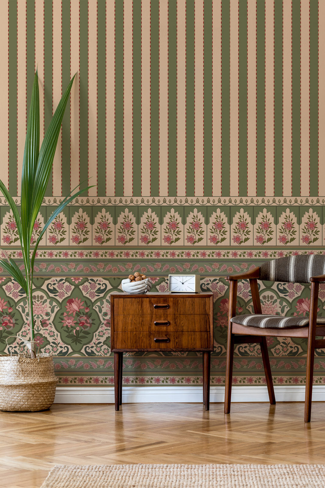 Vintage Floral Stripe Wallpaper