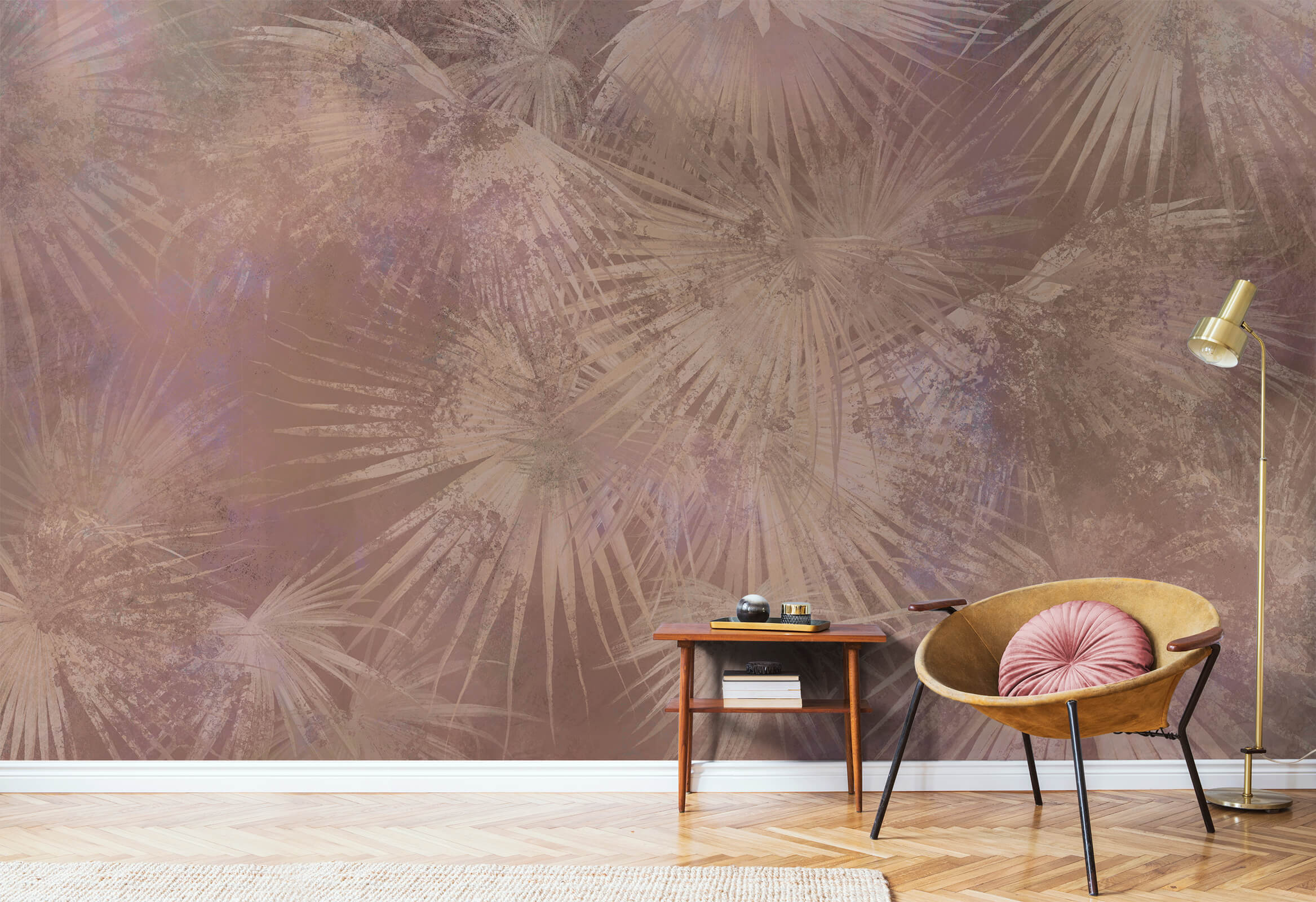 Tropical Palm Leaves With concrete texture Mural wallpaper