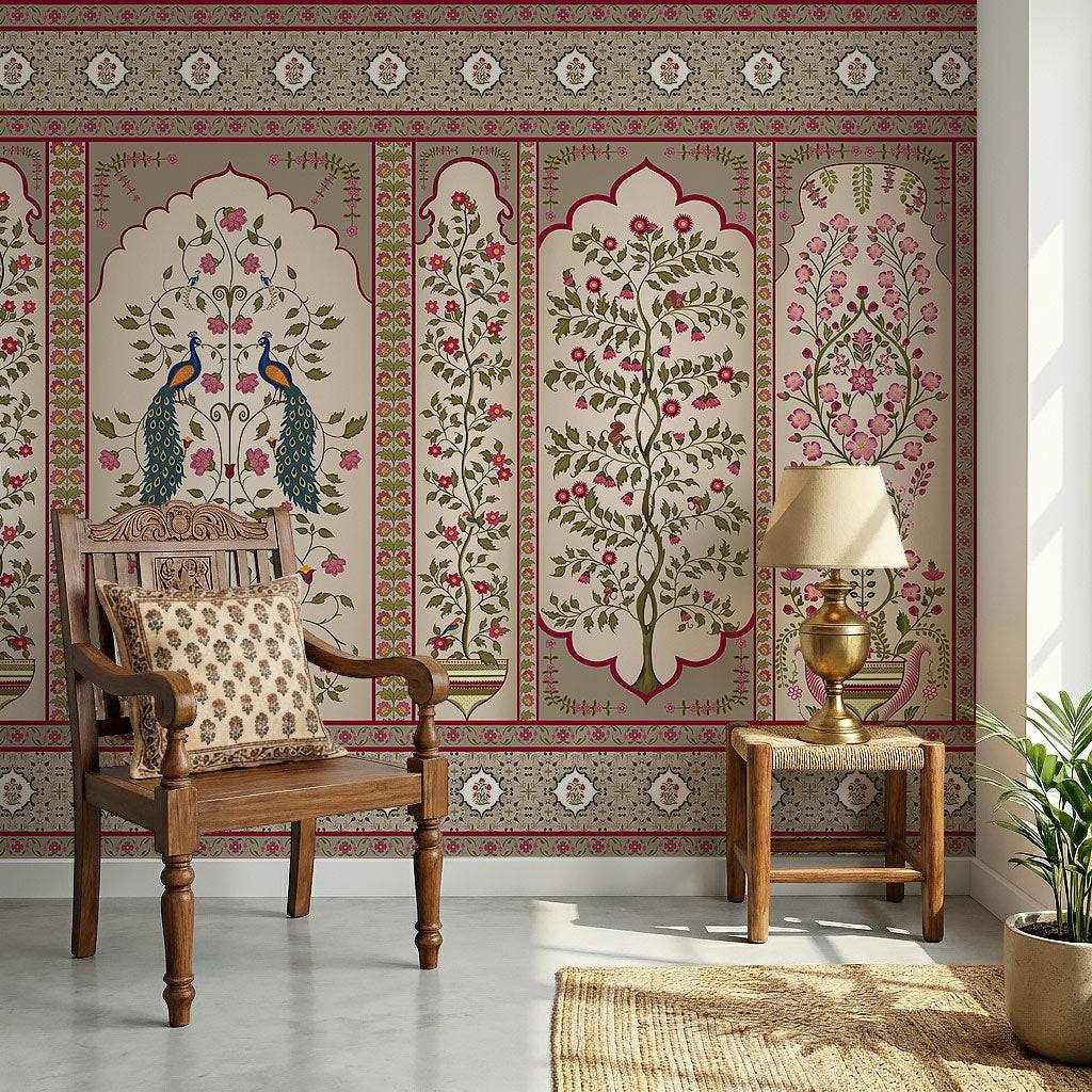 Indian Madhuban Jharoka Floral Wallpaper