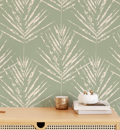Scandinavian Tropical Leaf Soft  Minimal Pattern Wallpaper