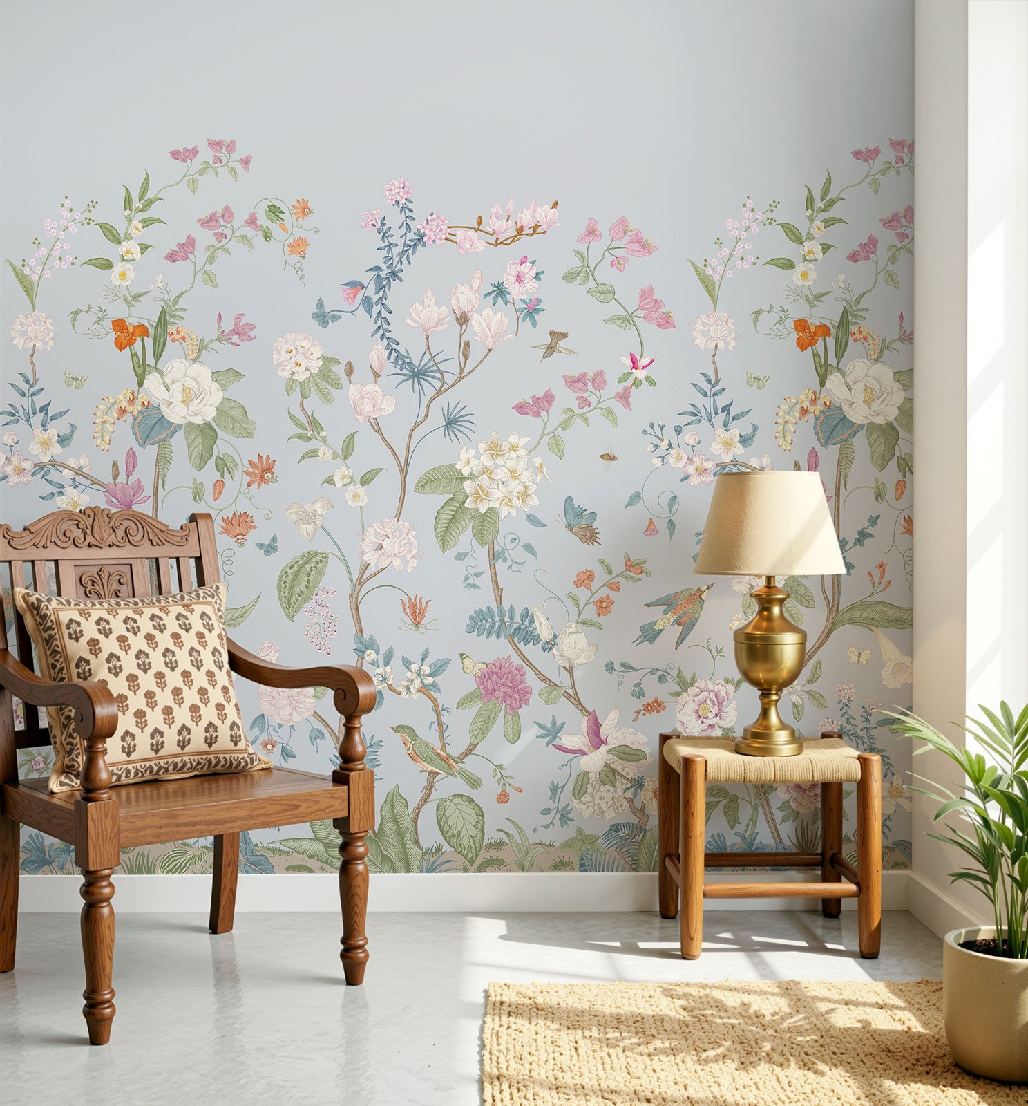 Vintage Chinoiserie Blooming trees Wallpaper