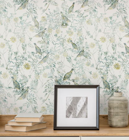 Playful Birds And Garden Wallpaper