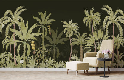 Green Palm Tree Dark Forest Wallpaper