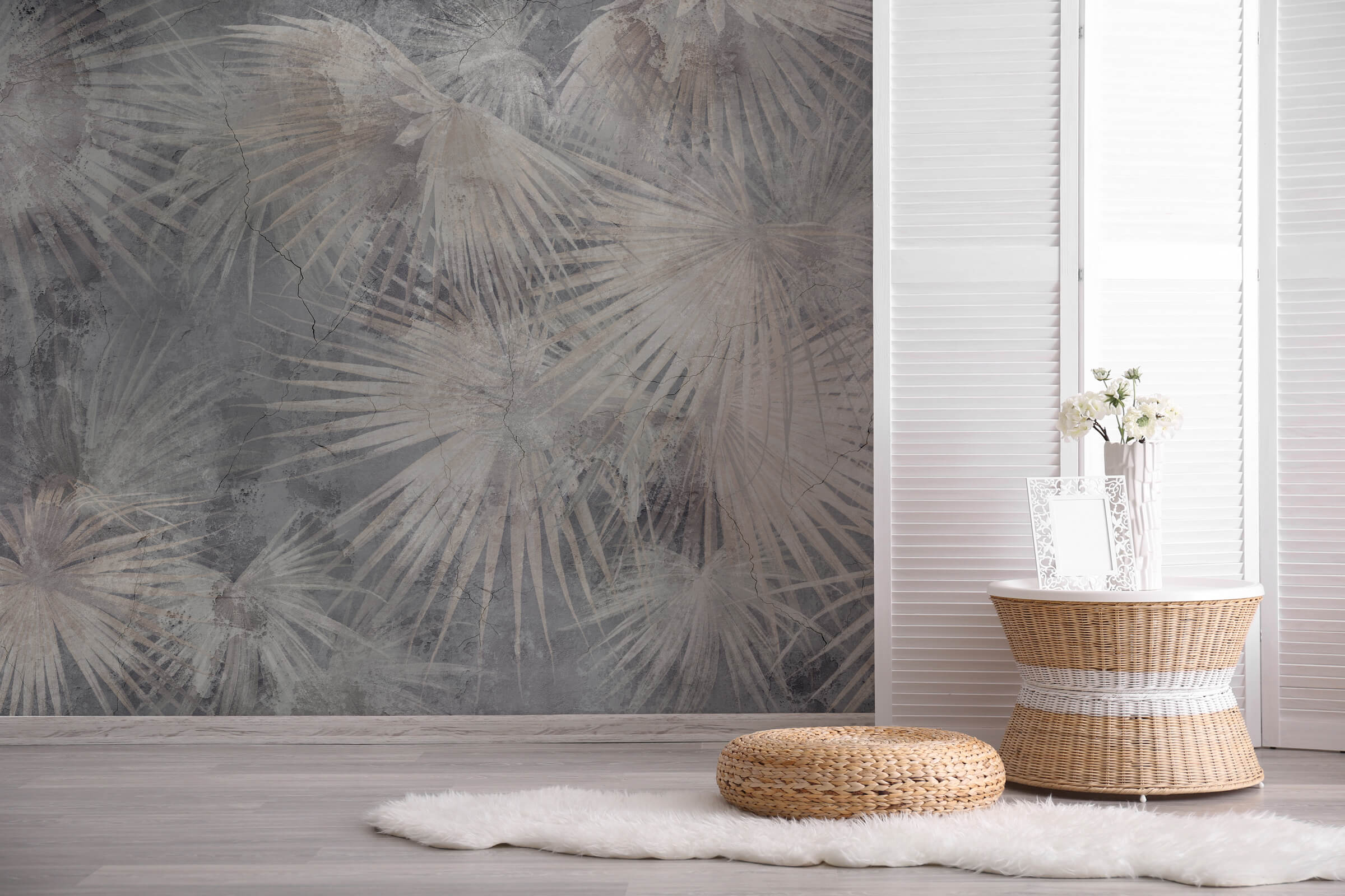 Dark Palm Leaves Mural Wallpaper