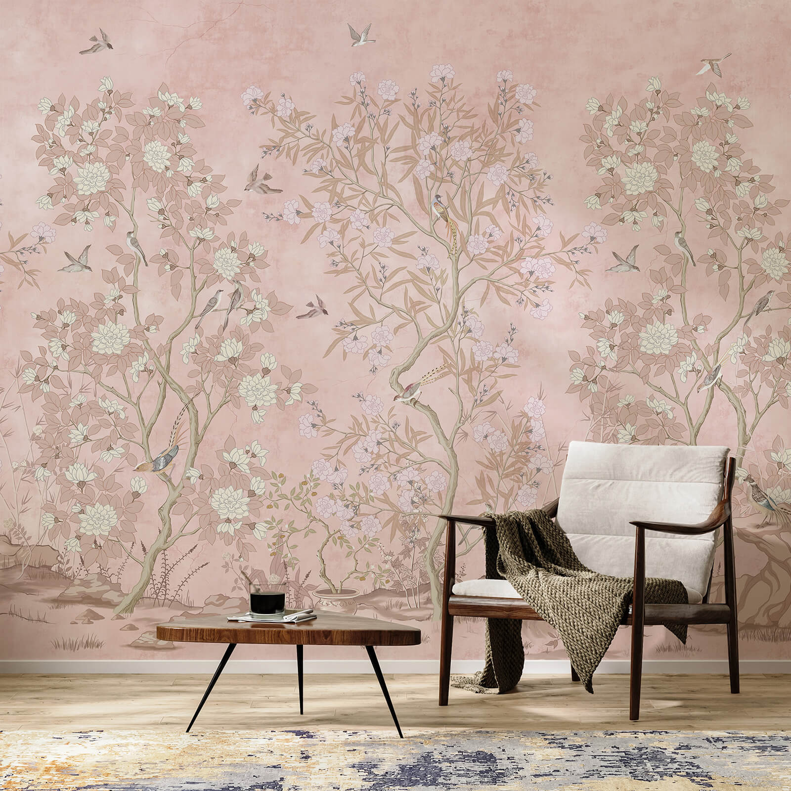 Chinoiserie Magnolia And Birds Wallpaper