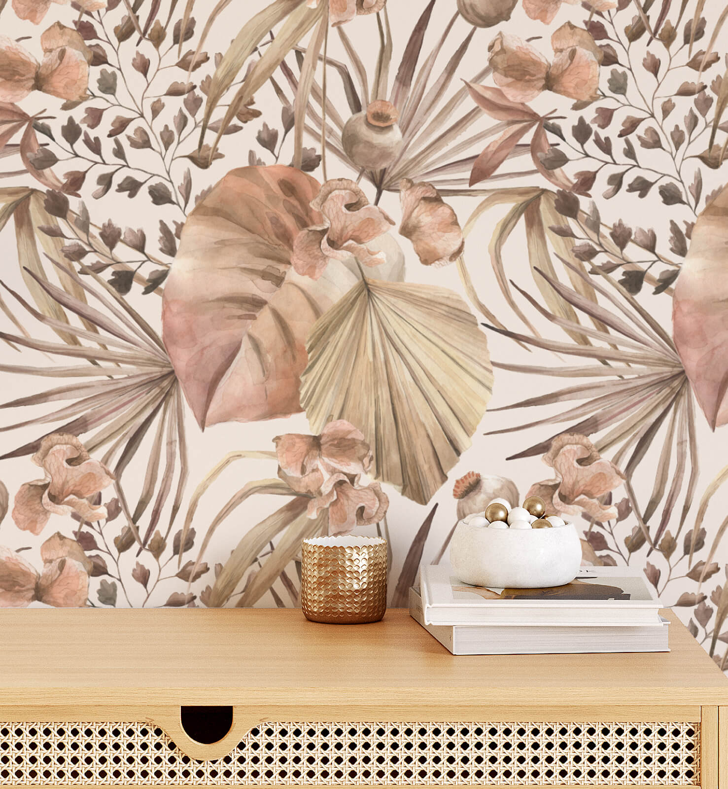 Neutral Tropical Monstera Leaves Watercolor Wallpaper