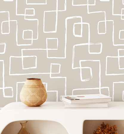 Abstract Boho Line brush Wallpaper