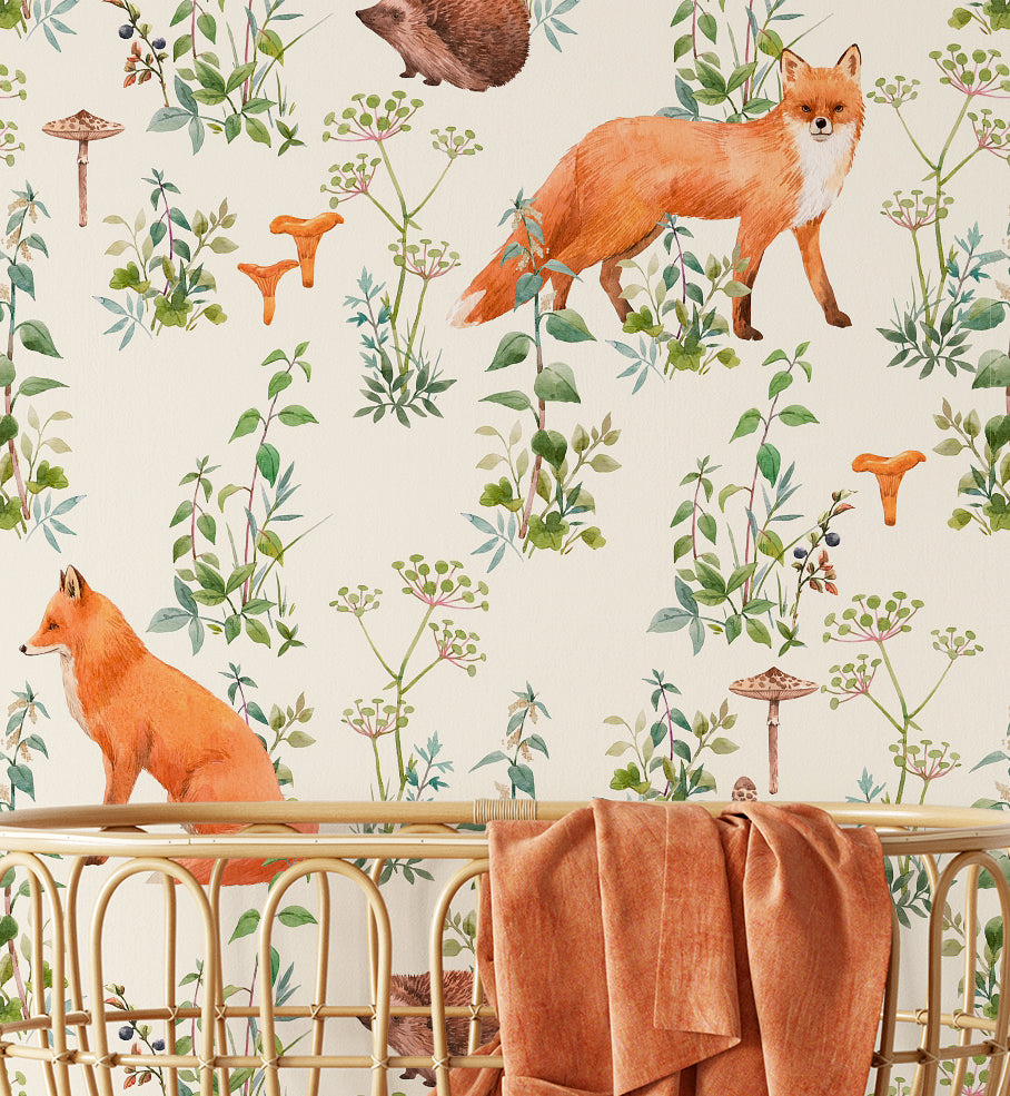 Fox and Hedgehog Watercolor Wallpaper