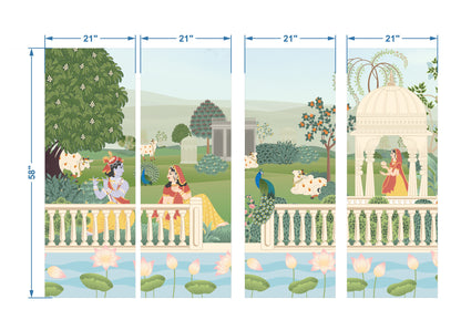 Radha Krishna Garden Pichwai Custom Design Wallpaper