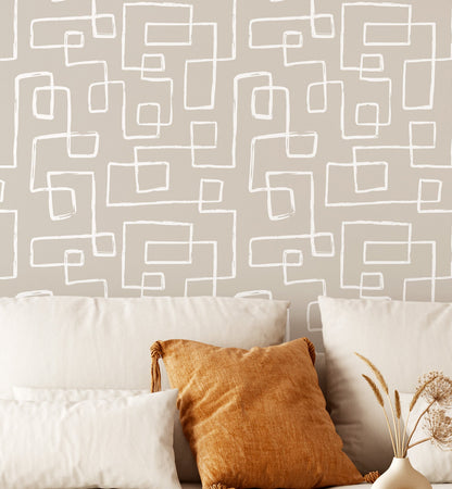 Abstract Boho Line brush Wallpaper