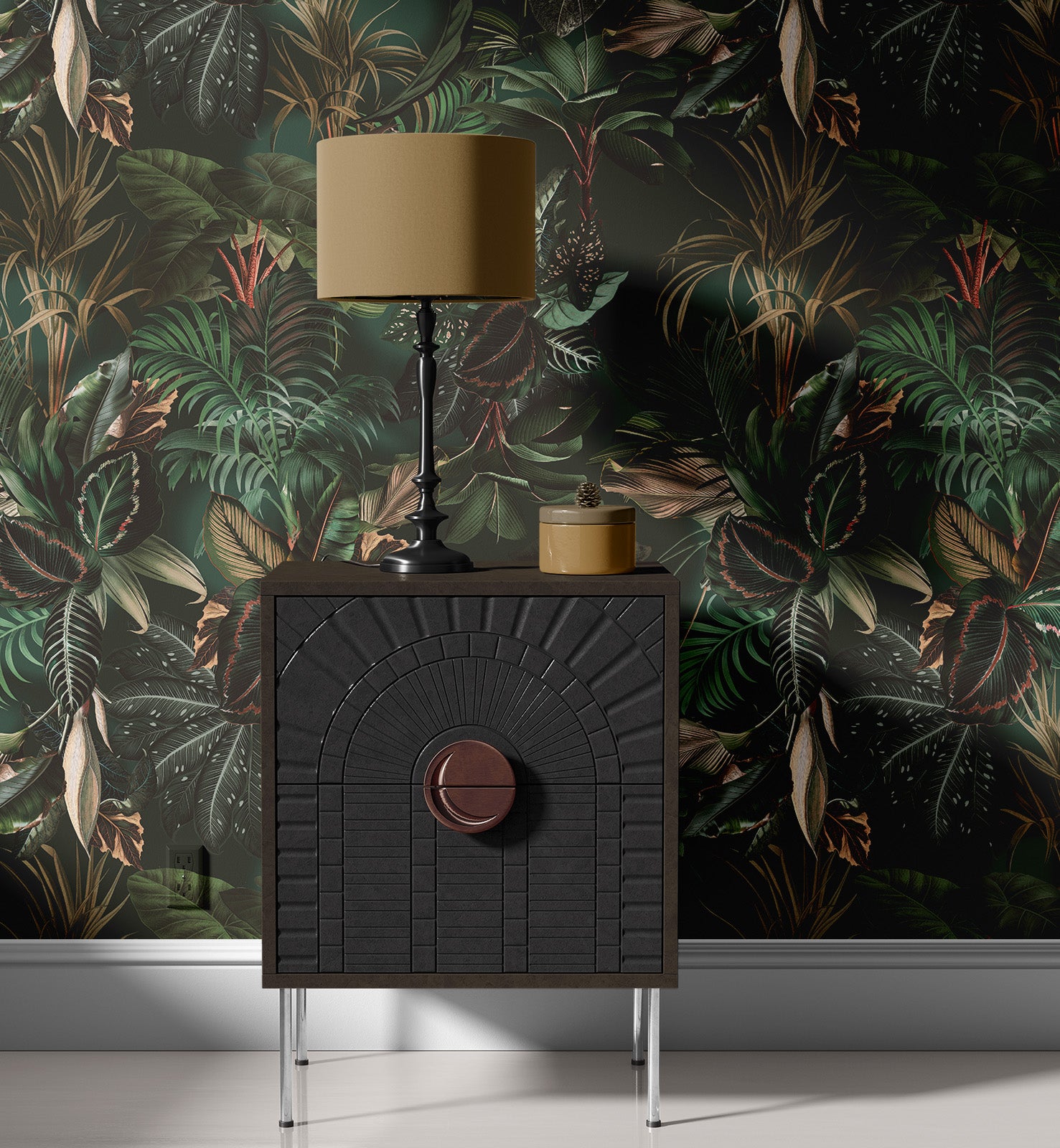 Moody Tropical Palm & Exotic Leaves Wallpaper