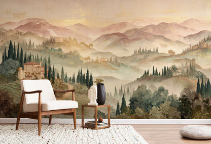 Watercolour Italian Hills Mural Wallpaper