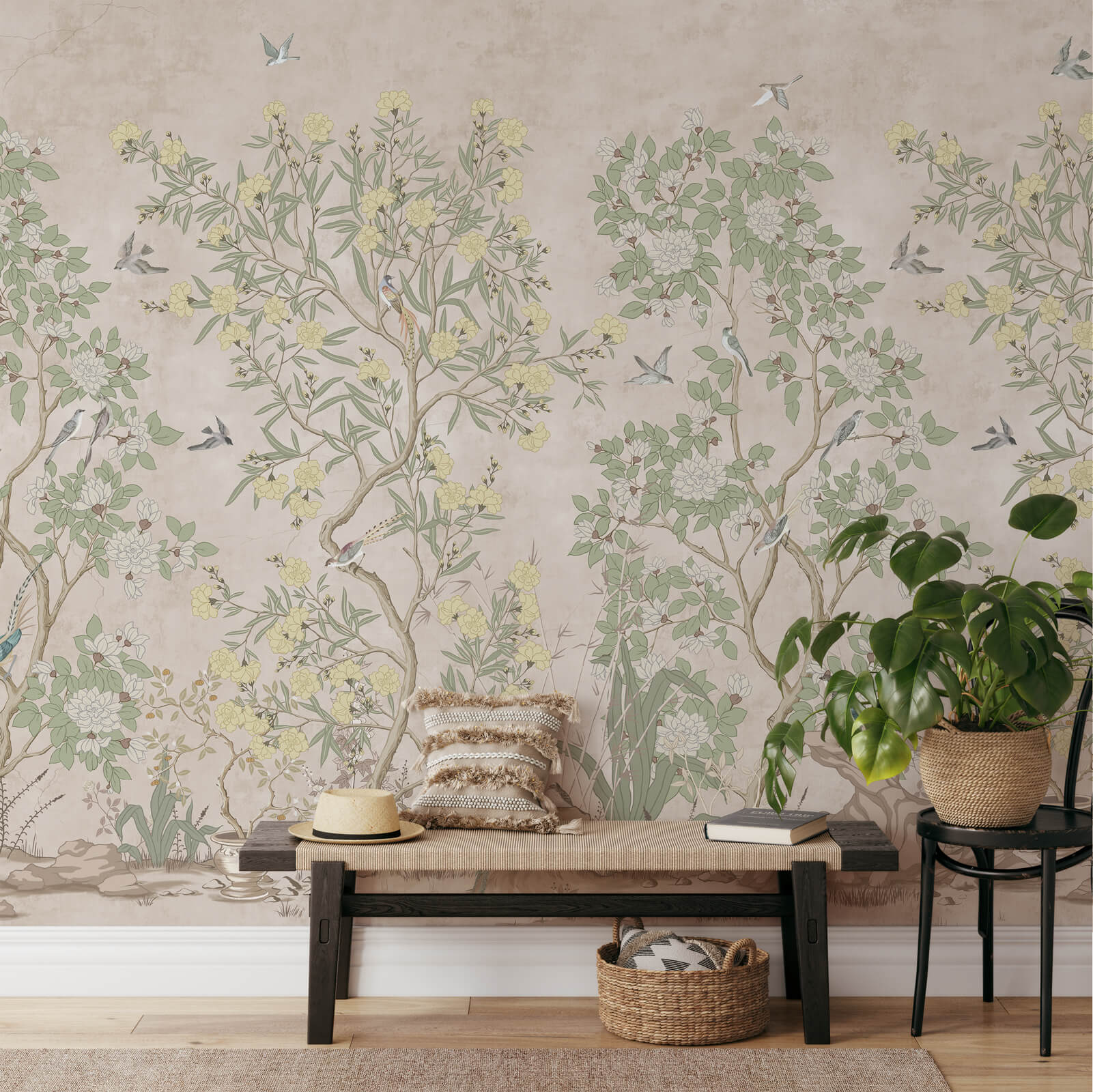 Vintage Chinoiserie Fling Bird Wallpaper
