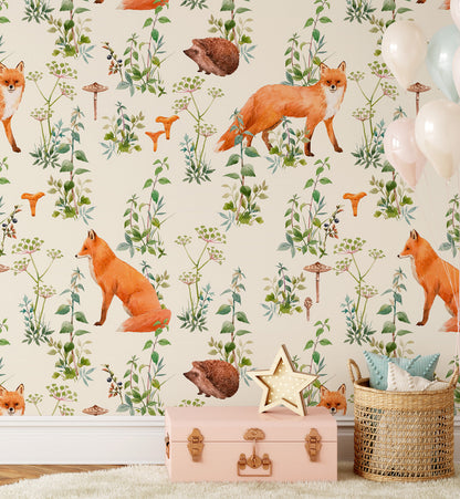 Fox and Hedgehog Watercolor Wallpaper