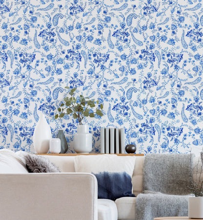 Blue & White Floral Wallpaper