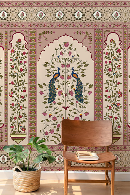 Royal Mughal Peacock Garden Mural
