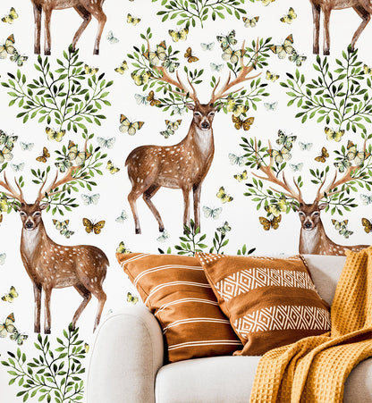 Hand Painted Watercolor Deer Wallpaper